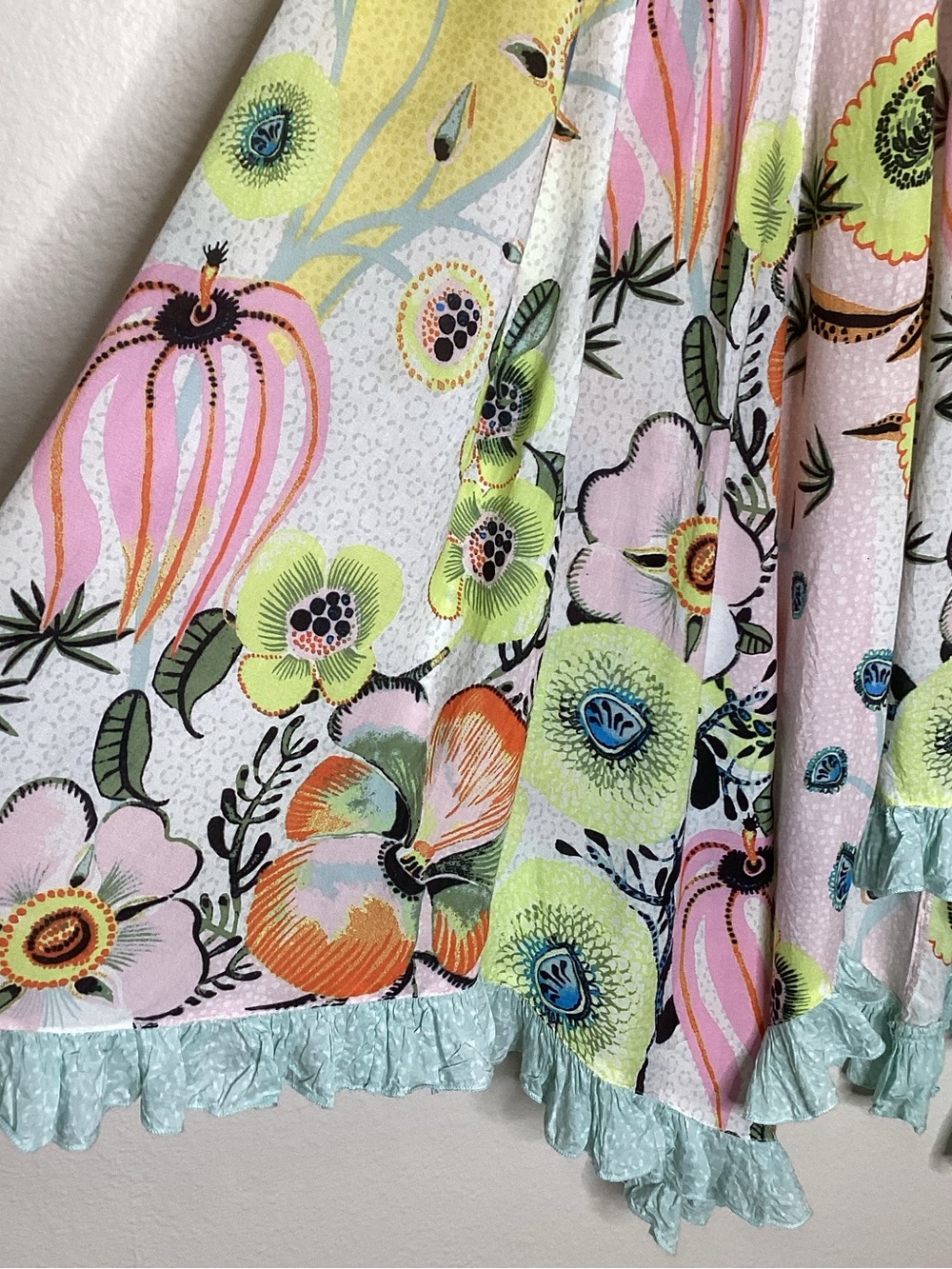 Anthropologie Multi-Color Floral Ruffle Hem Slip Dress - Picture 7 of 11